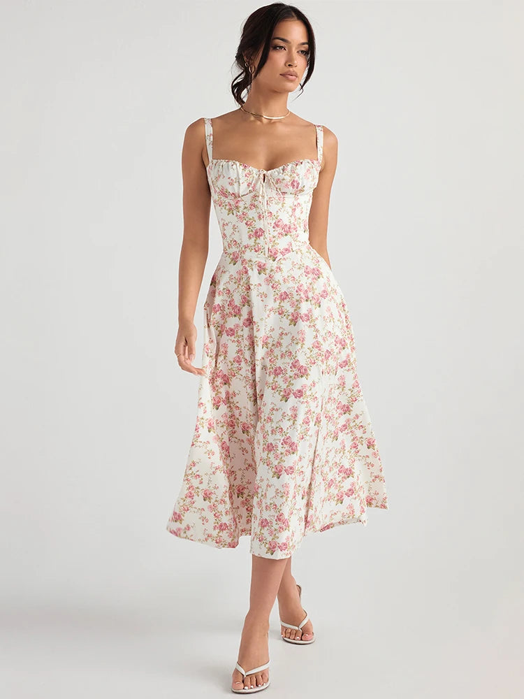 Vestido Feminino Midi Floral moda origem