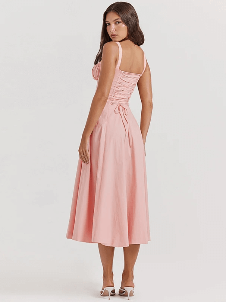 Vestido midi modelador rosa festas de aniversario moda origem