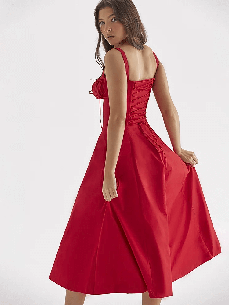 Vestido Feminino Midi vermelho elegante para eventos moda origem