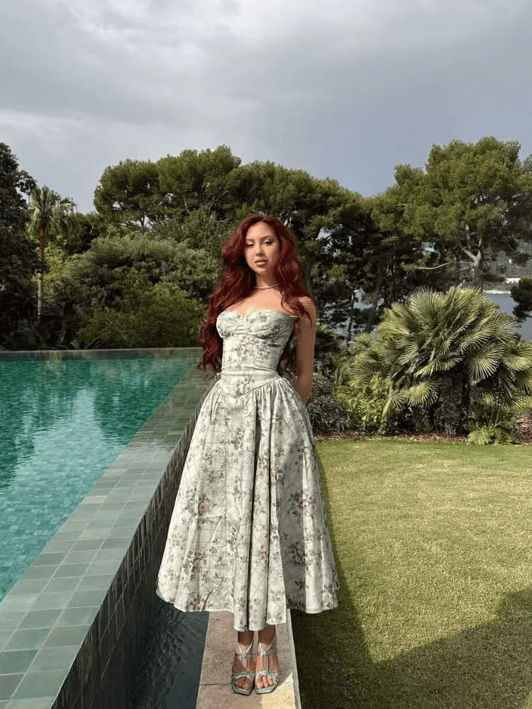 Vestido Midi Elegante Floral Alça