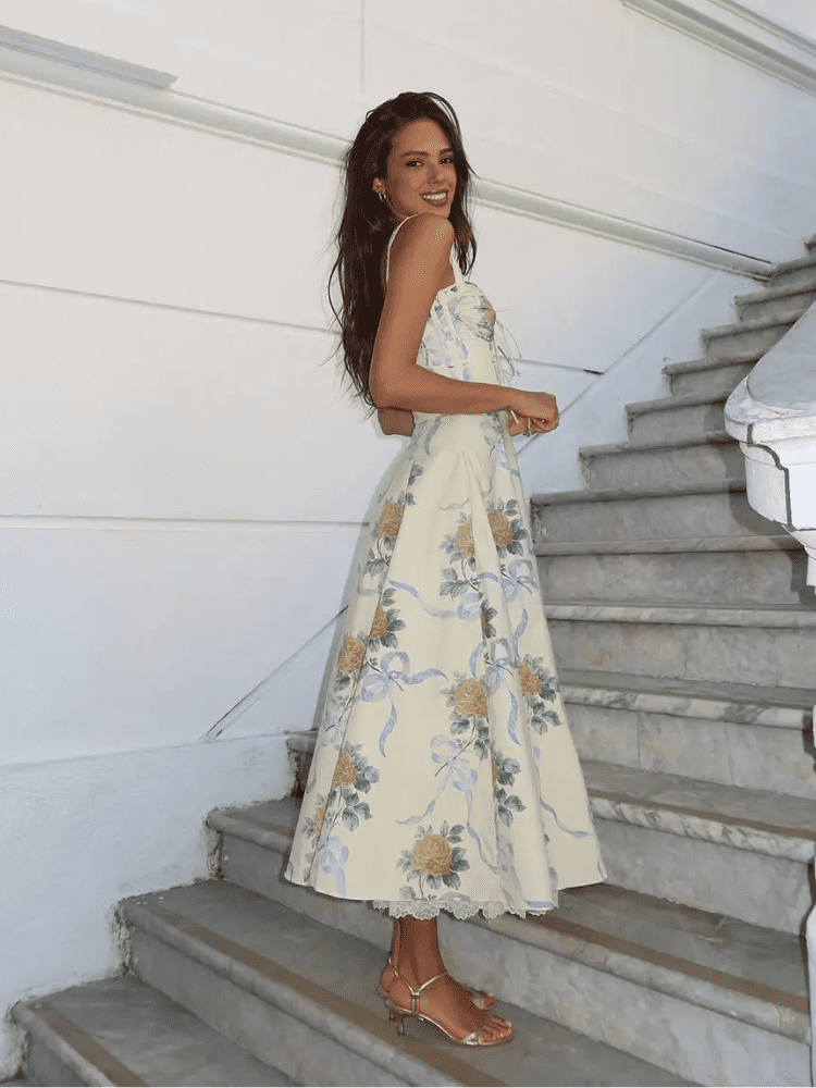 Vestido Midi Floral Alça Larga Verão