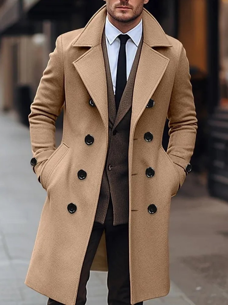 Sobretudo masculino longo social de grife em lã premium Moda Origem