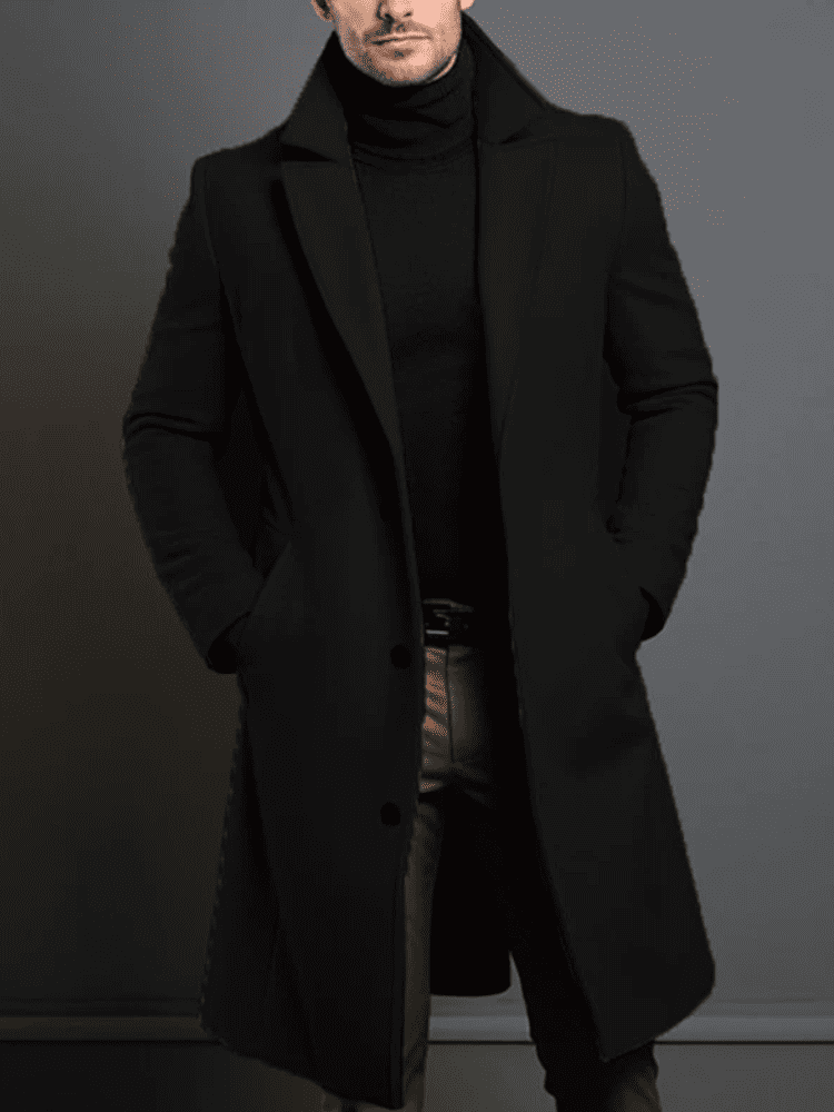 Sobretudo longo masculino preto ideal para dias frios – Moda Origem