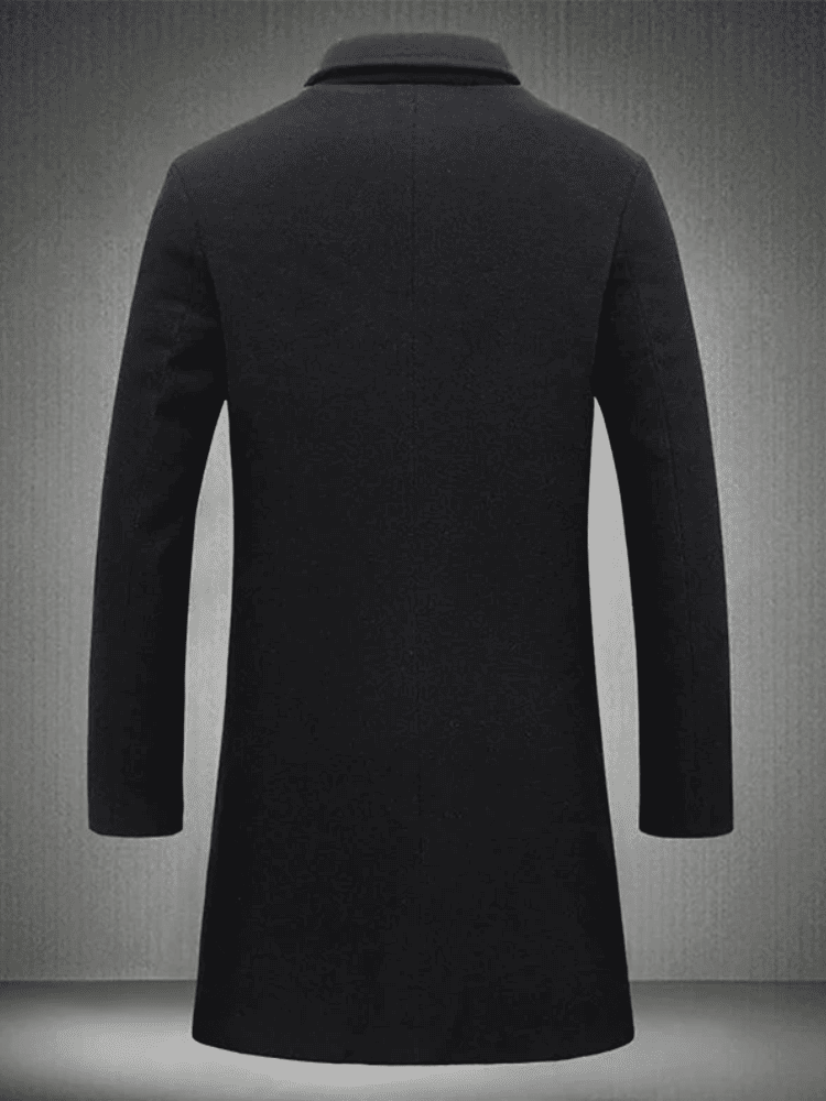 Sobretudo social masculino preto de lã com botões – Moda Origem