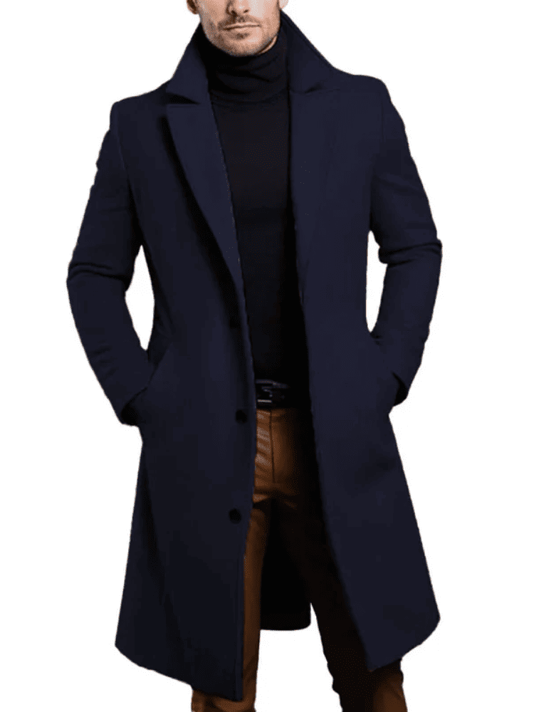 Sobretudo azul marinho masculino para inverno e eventos – Moda Origem