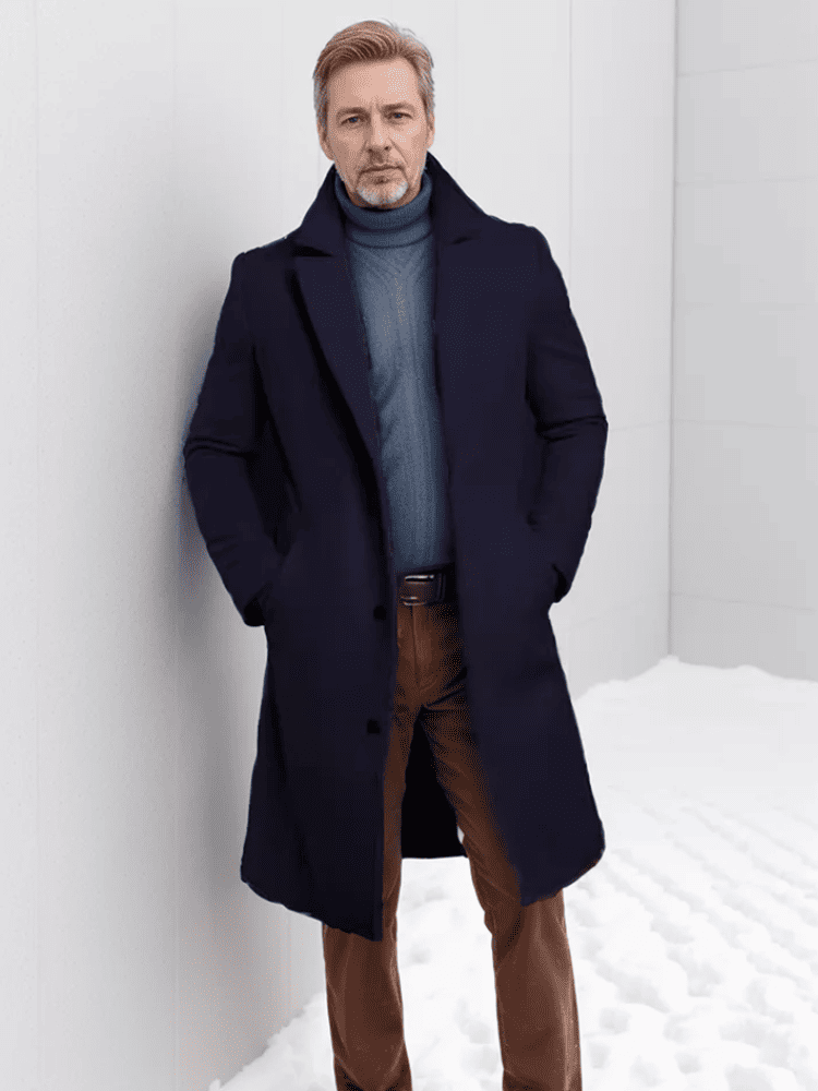 Sobretudo masculino de lã azul marinho elegante – Moda Origem