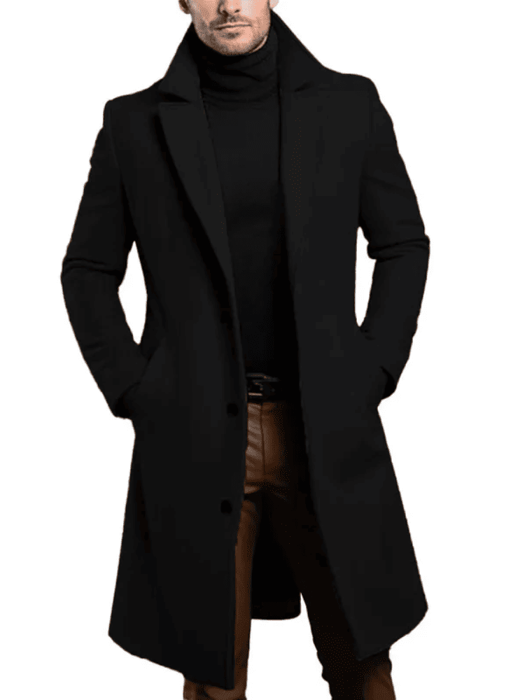 Sobretudo masculino de lã preto elegante para inverno – Moda Origem