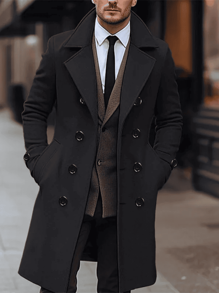 Sobretudo masculino social executivo com bolso lateral e lã premium Moda Origem