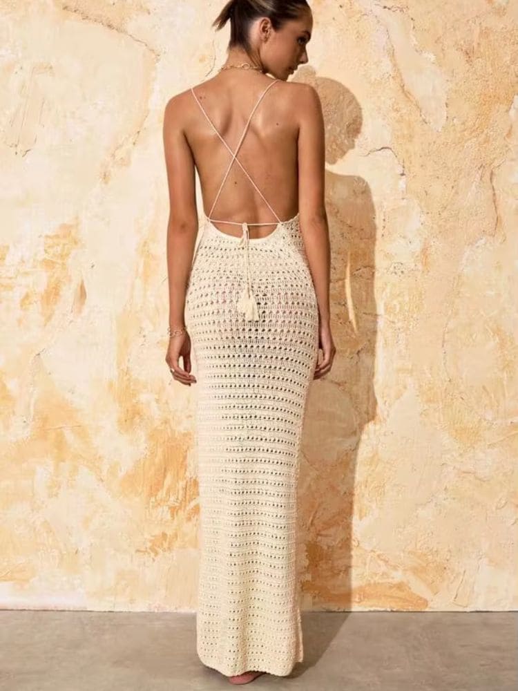 Vestido de crochê feminino elegante Moda Origem para usar na praia.