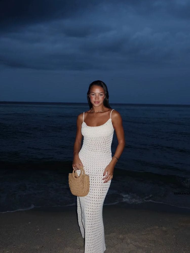 Vestido de crochê feminino boho chic branco Moda Origem leve e confortável