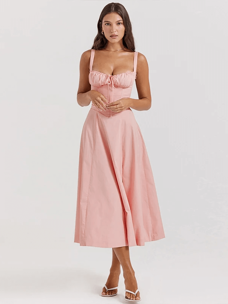 Vestido midi rosa claro para eventos de verão moda origem