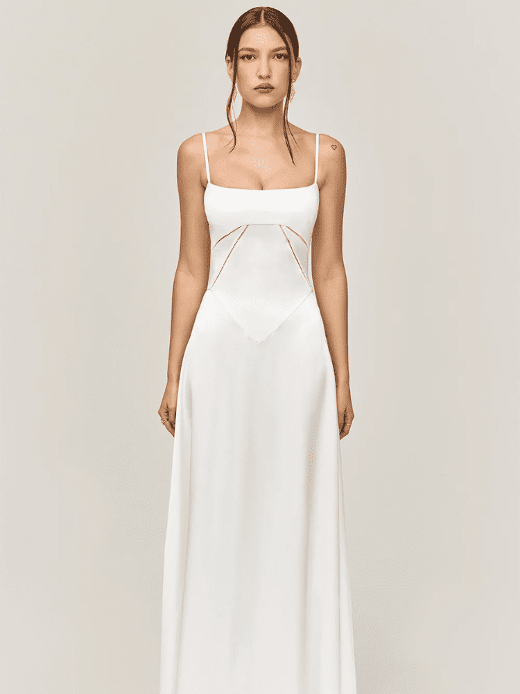 Vestido Longo de cetim para festa com caimento sofisticado – Moda Origem
