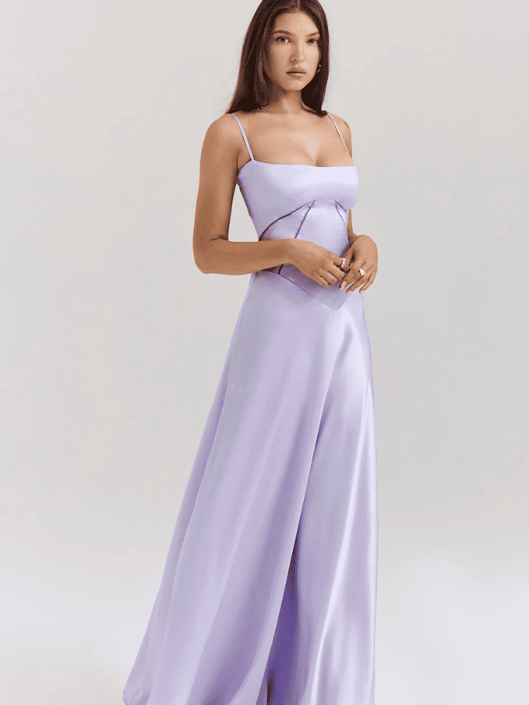 Vestido longo de cetim elegante para festa – Moda Origem