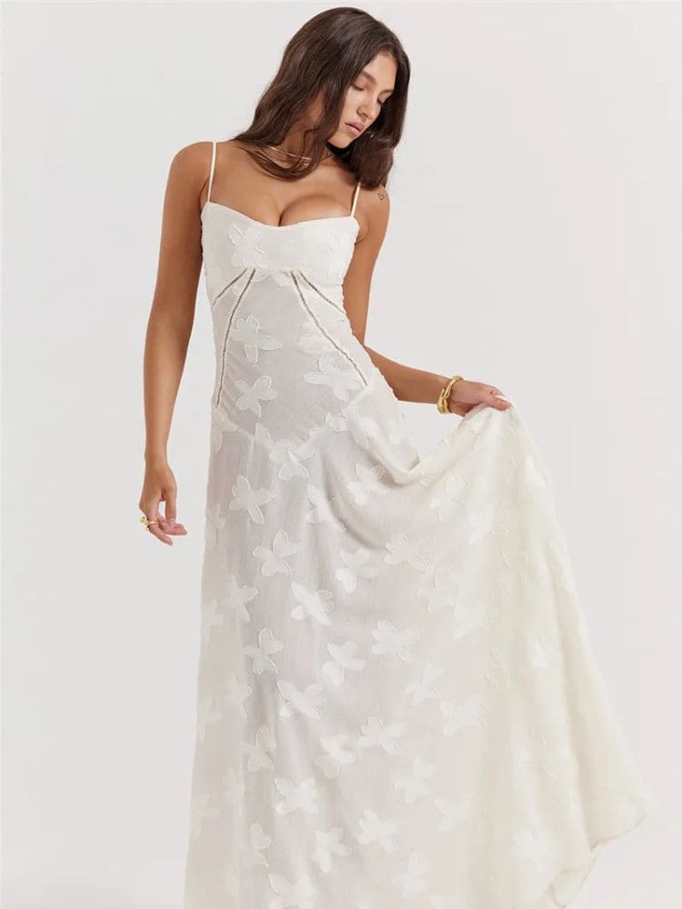 Vestido longo branco floral esvoaçante - Moda Origem, moda feminina verão 2025