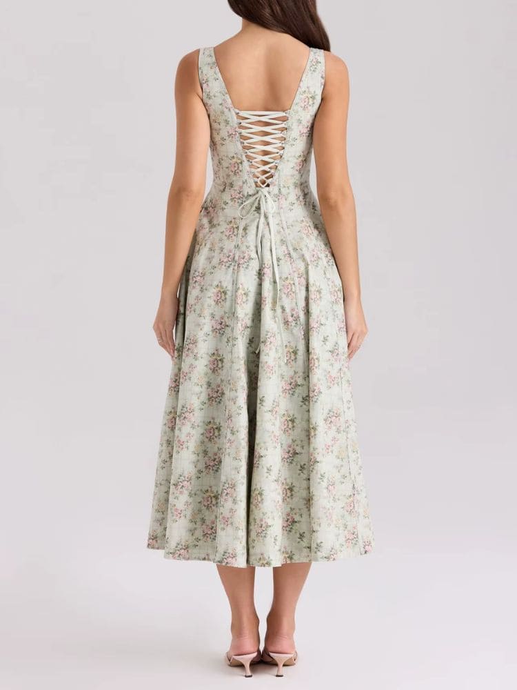 Vestido Midi Floral Romântico com Alças Largas