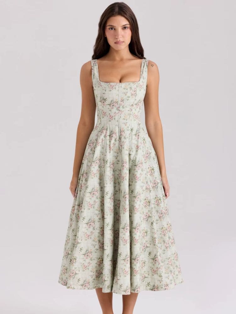 Vestido midi verde floral tendência primavera 2025 - Moda Origem