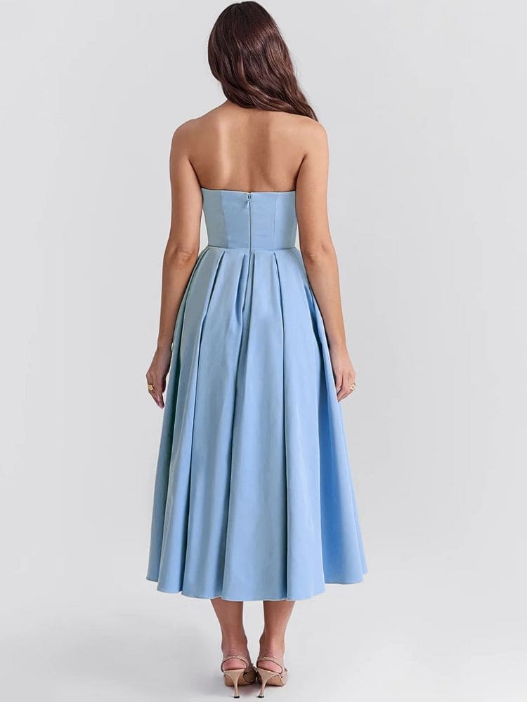 Vestido Midi Tomara que Caia com fechamento em zíper discreto nas costas - Moda Origem