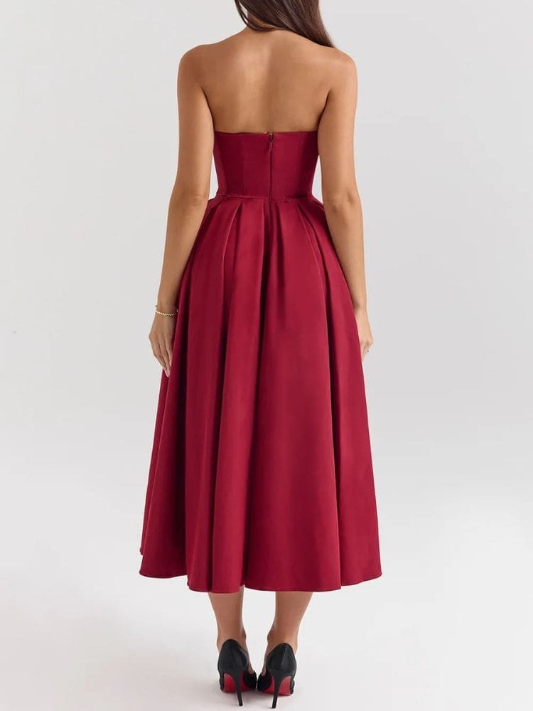 Look elegante com vestido midi tomara que caia modelador - Moda Origem.