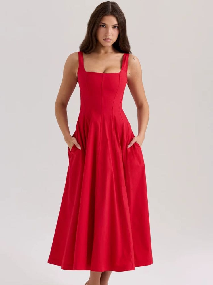 Vestido midi vermelho - Moda Origem
