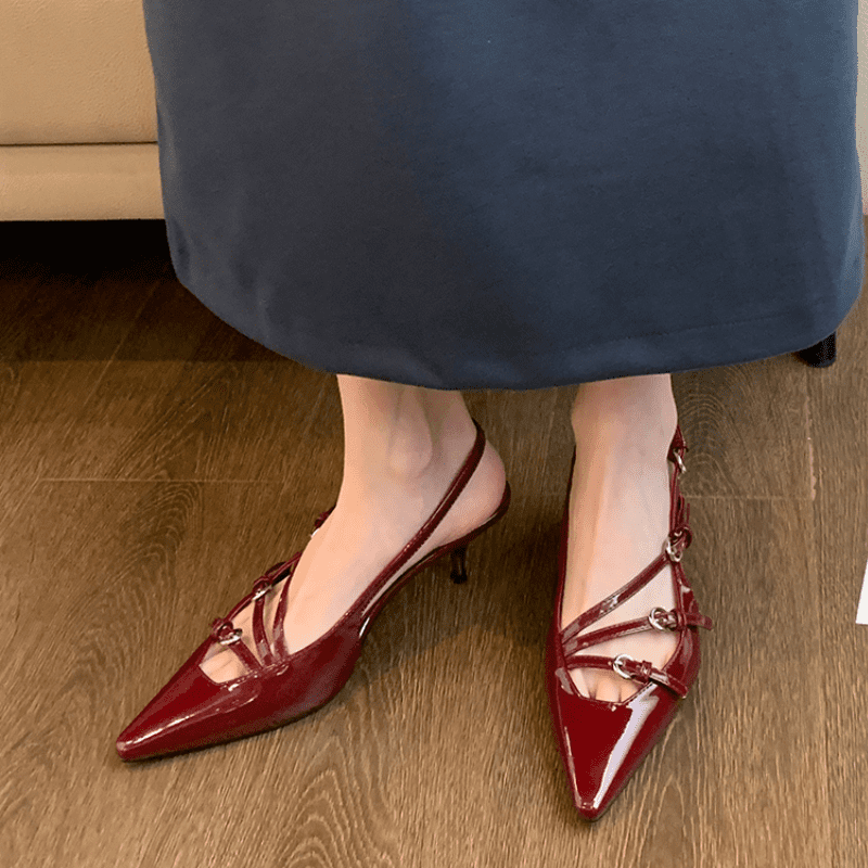 Sapato Slingback Salto Baixo Vermelho