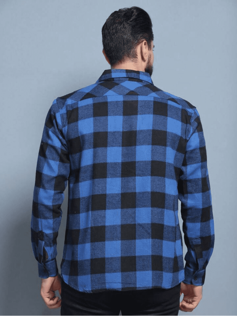 Camisa Xadrez Masculina Social de Flanela Azul