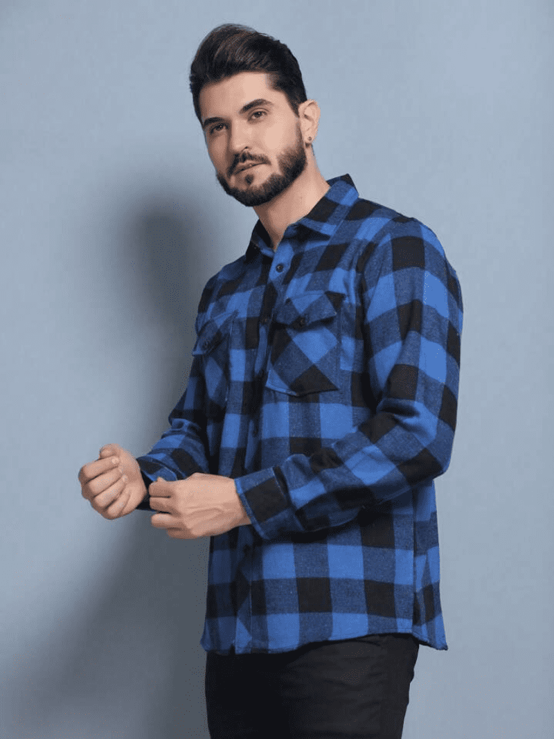 Camisa Xadrez Masculina Social de Flanela Azul