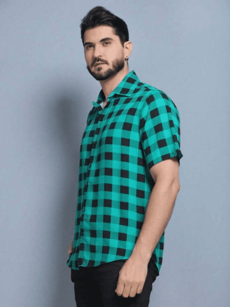 Camisa Xadrez Masculina Manga Curta Slim Verde