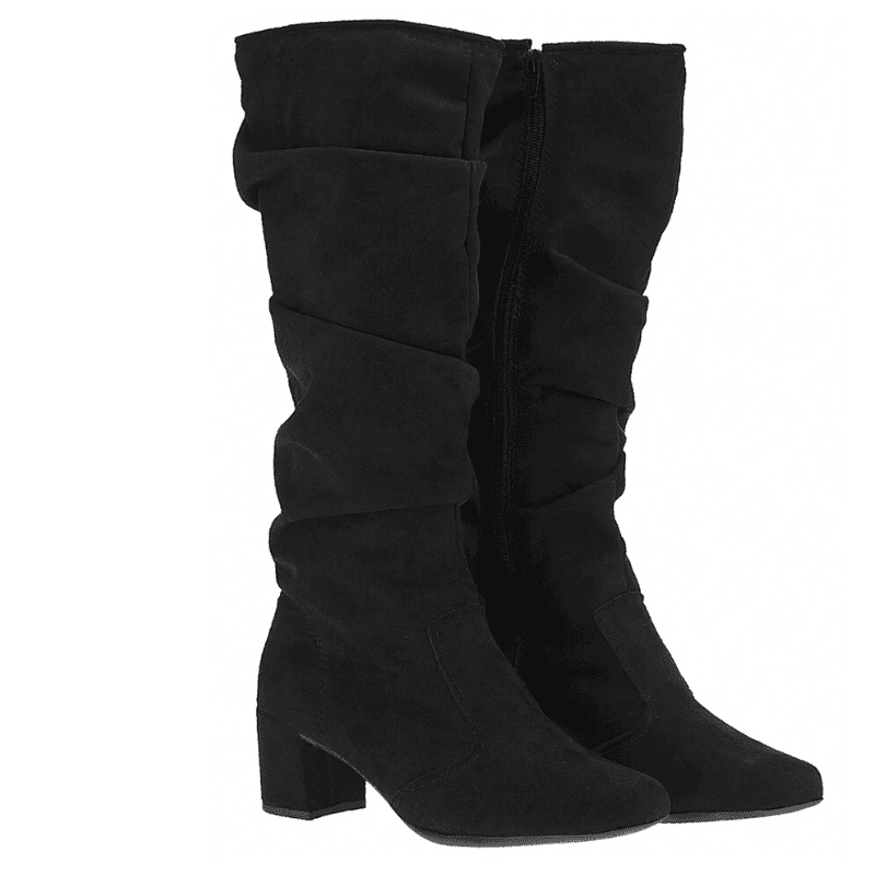 Bota Camurça Feminina Cano Alto Bico Quadrado Preto