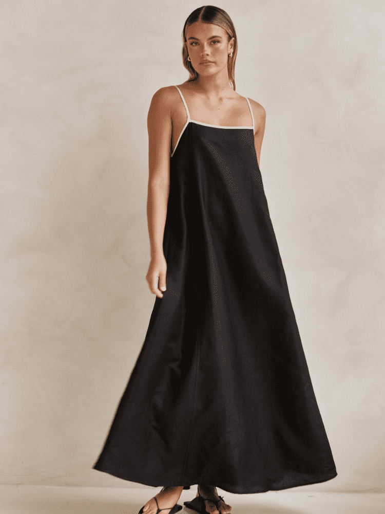 Vestido Longo Soltinho Alça Fina Preto