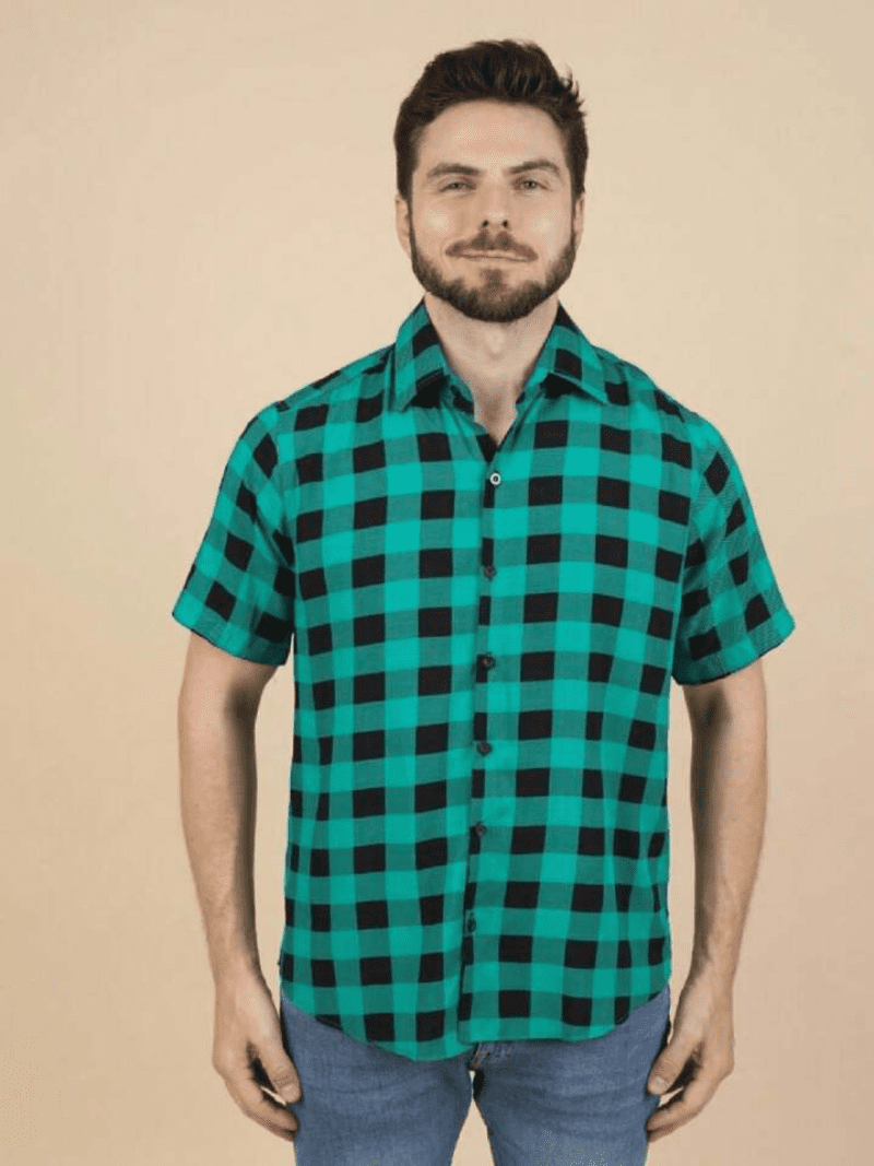 Camisa Xadrez Masculina Manga Curta Slim Verde