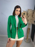 Blazer Feminino Alfaiataria Acinturado com Botões Verde