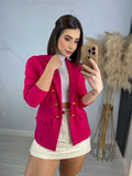 Blazer Feminino Alfaiataria Acinturado com Botões Pink