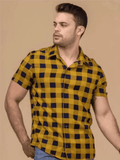 Camisa Xadrez Masculina Manga Curta Slim Amarelo