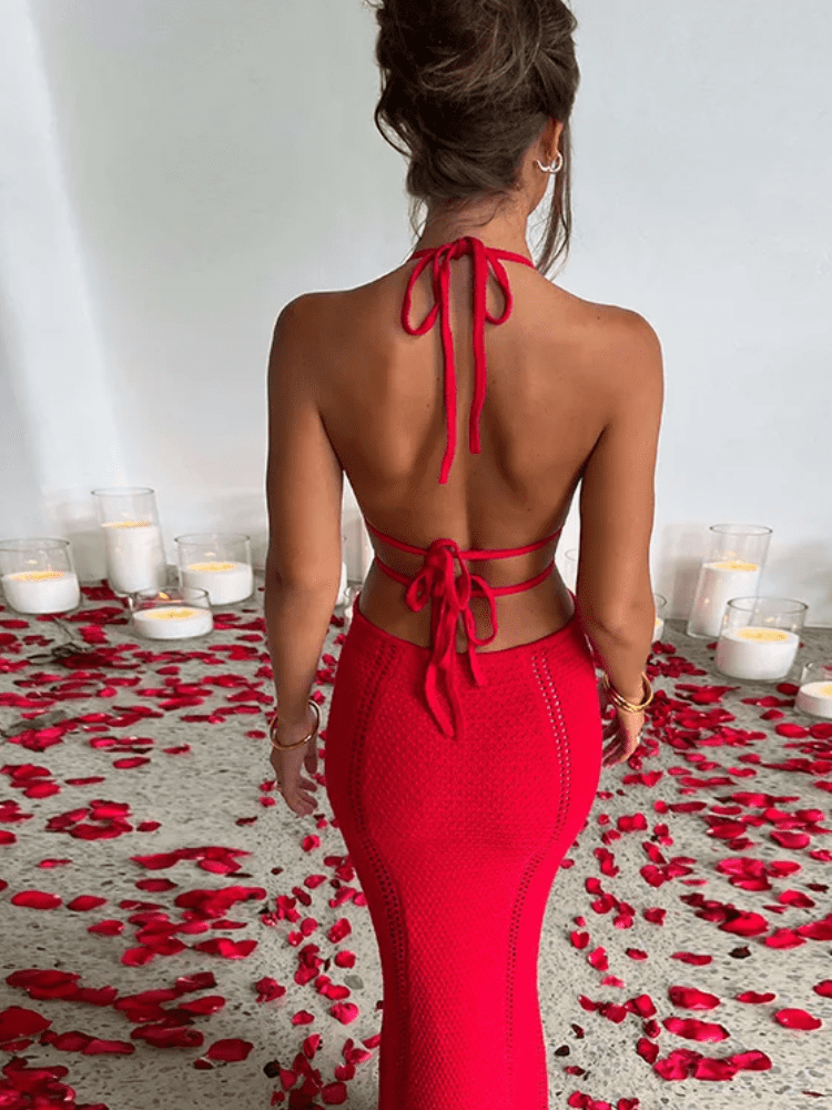 Vestido Longo de Crochê Praia Vermelho