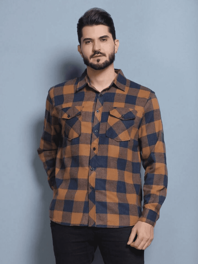 Camisa Xadrez Masculina Social de Flanela Marrom