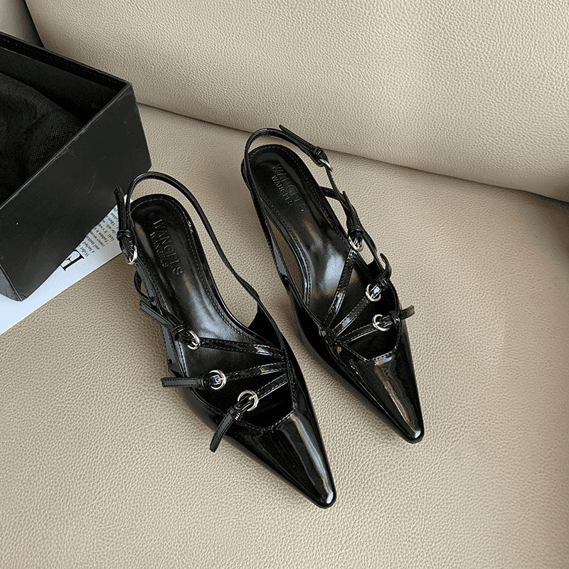 Sapato Slingback Salto Baixo Preto