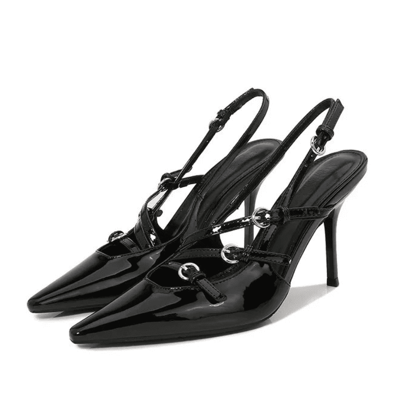 Sapato Slingback Salto Fino Alto Preto