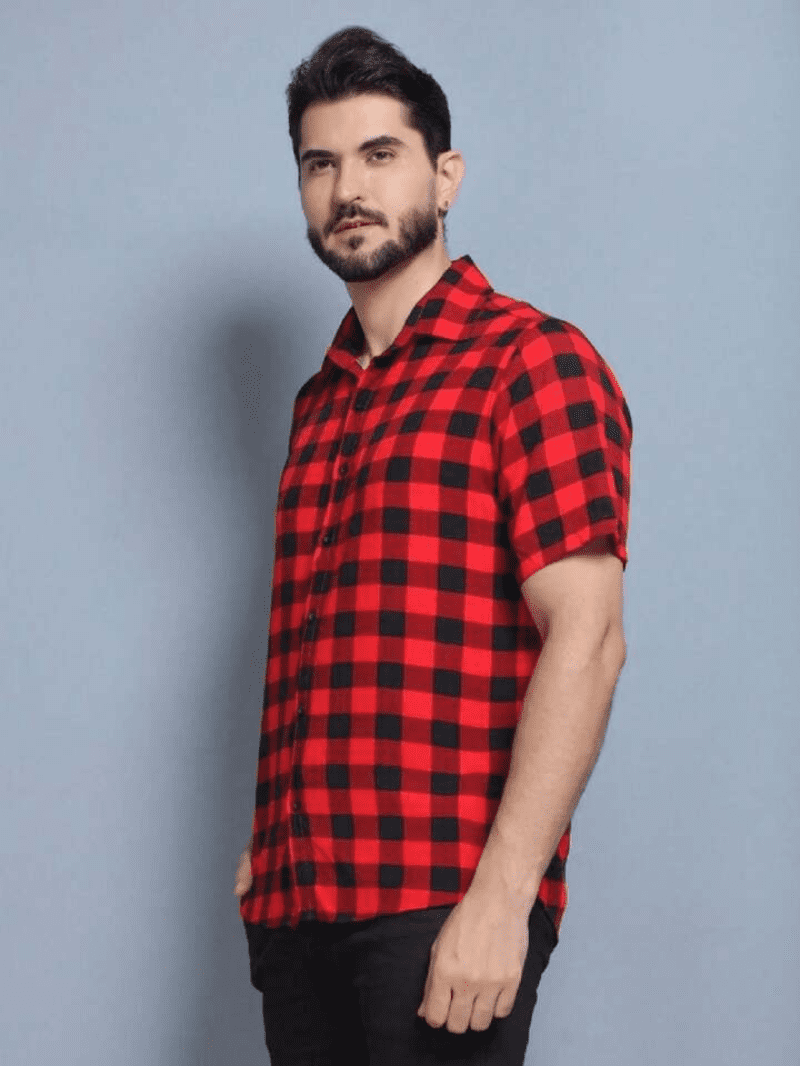 Camisa Xadrez Masculina Manga Curta Slim Vermelho