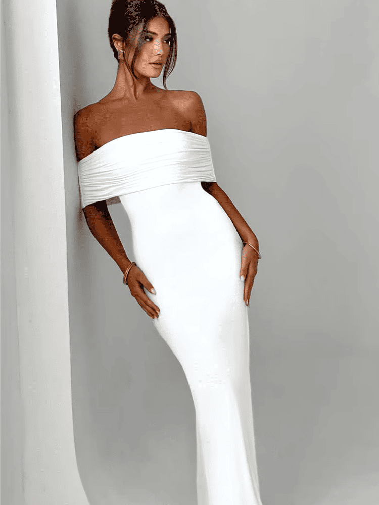 Vestido Longo Elegante Plissado Branco