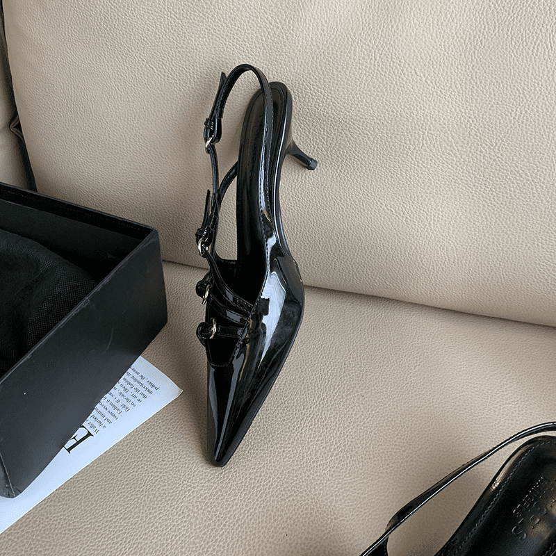 Sapato Slingback Salto Baixo Preto