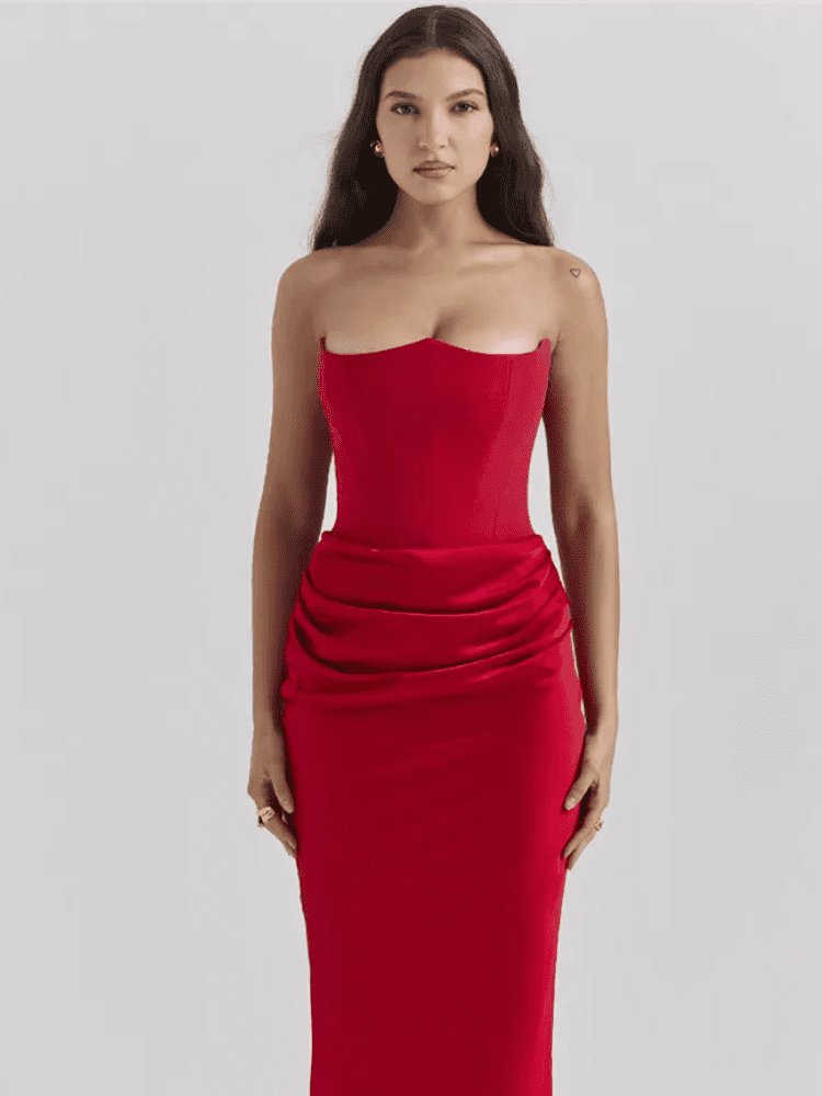 Vestido Longo Acinturado Elegante Vermelho