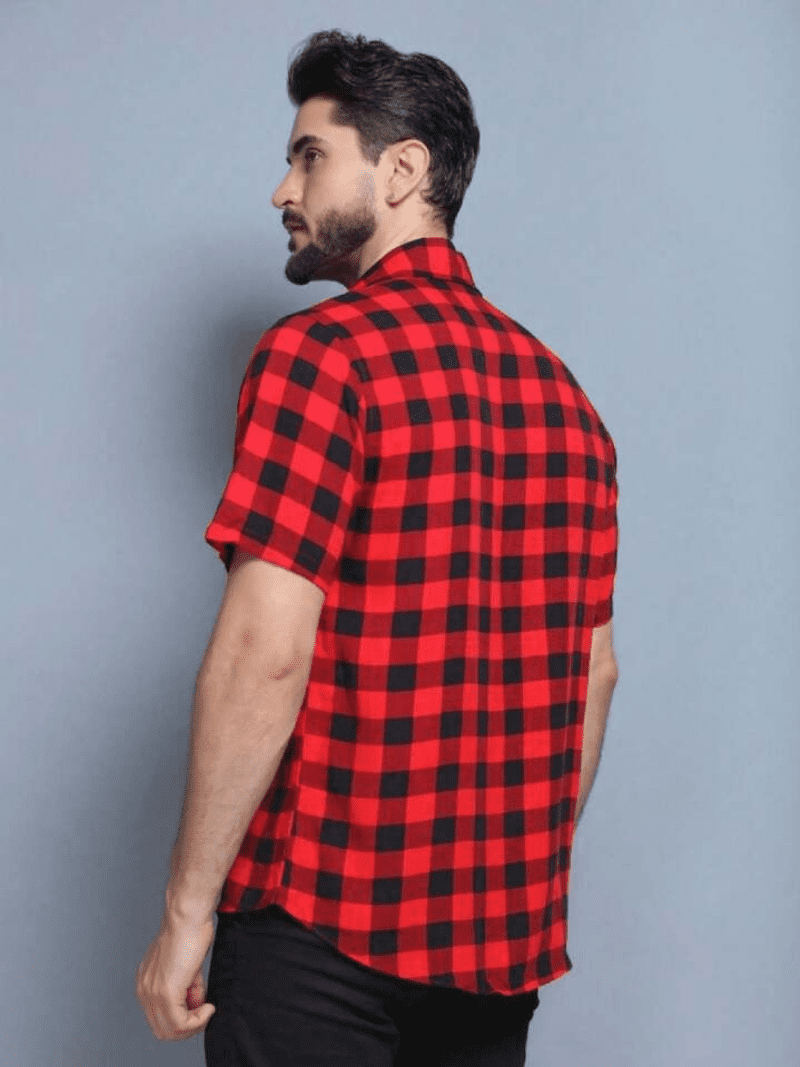 Camisa Xadrez Masculina Manga Curta Slim Vermelho