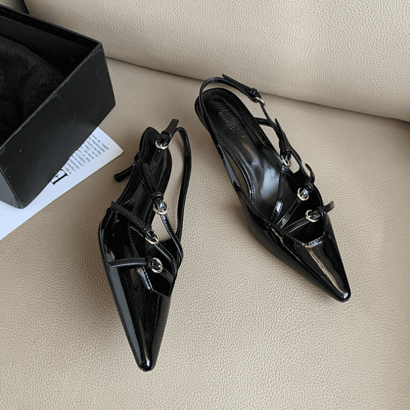 Sapato Slingback Salto Baixo Preto