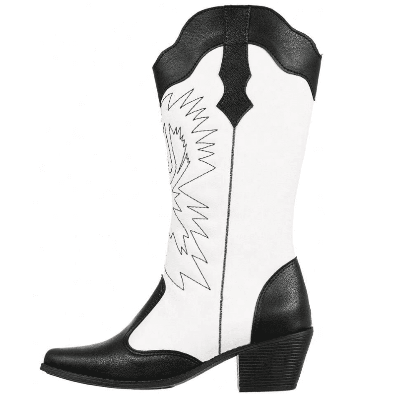 Bota Feminina Western Bico Fino Preto e Branco