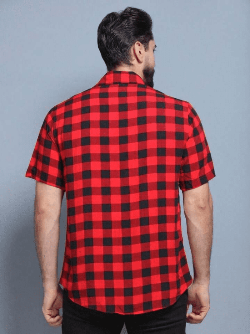 Camisa Xadrez Masculina Manga Curta Slim Vermelho