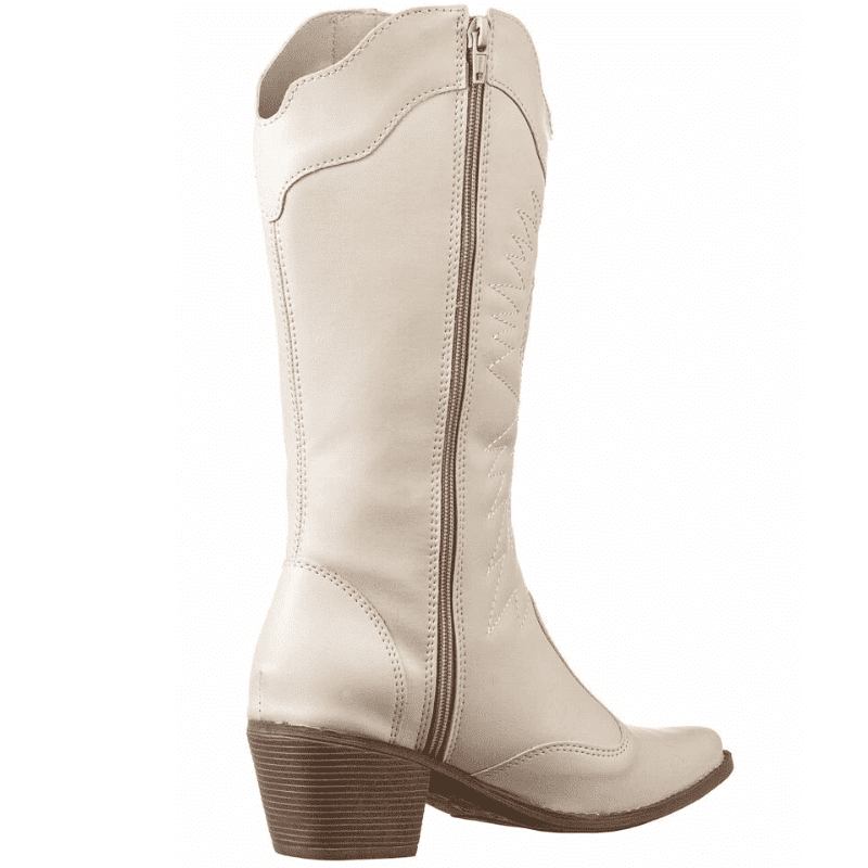 Bota Feminina Western Cano Longo Bico Fino Branco