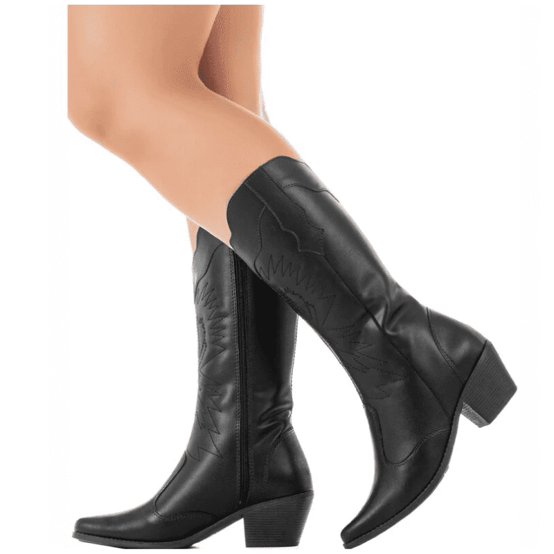 Bota Feminina Western Cano Longo Bico Fino Preto