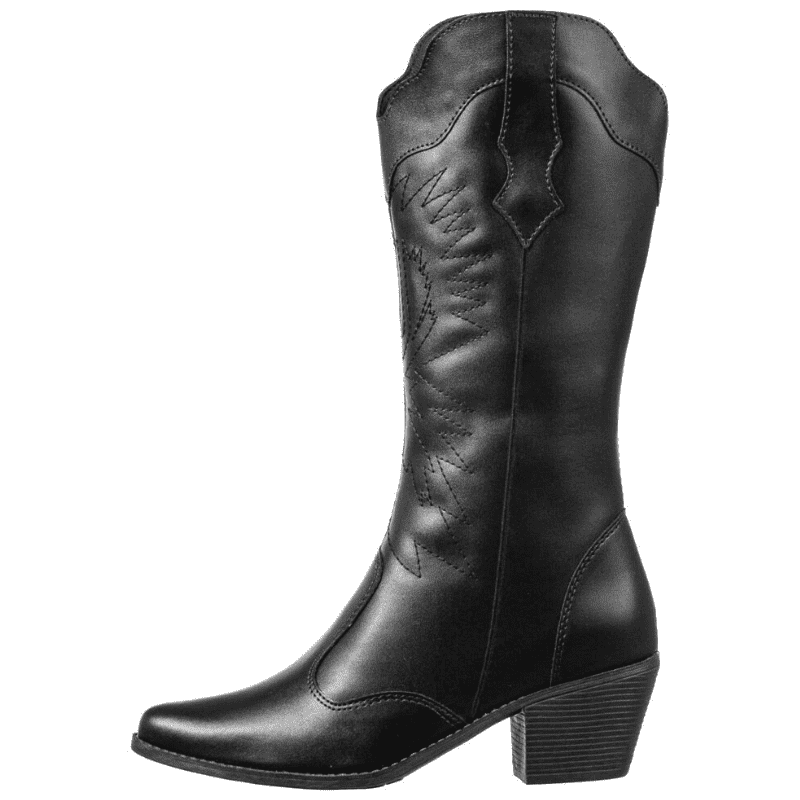 Bota Feminina Western Cano Longo Bico Fino Preto