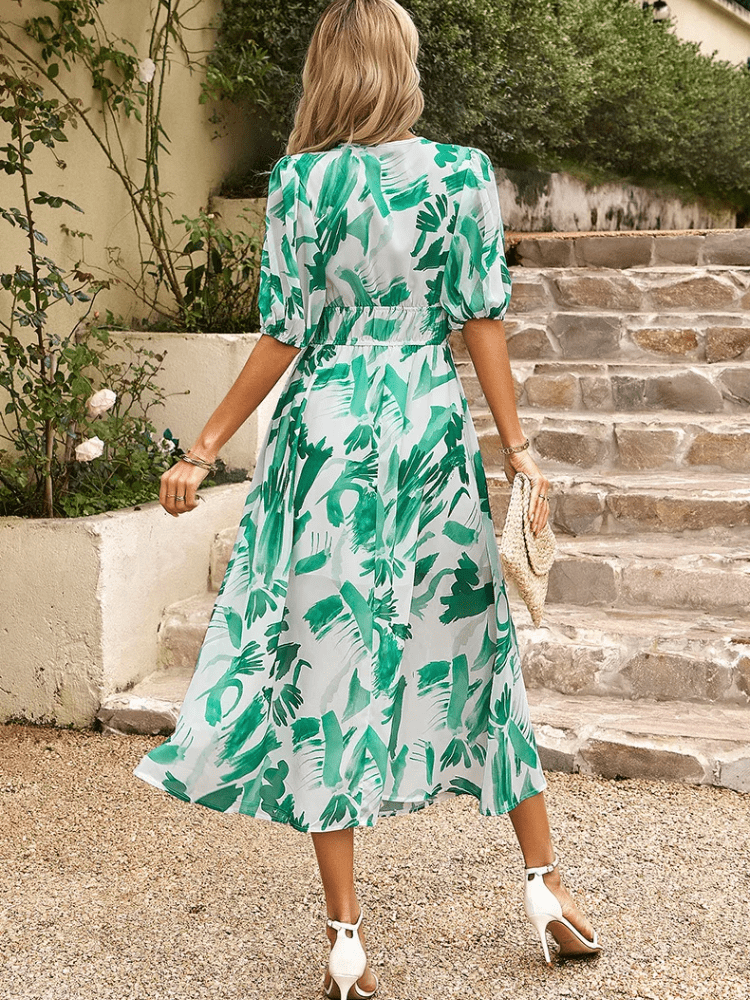 Vestido Midi Elegante com Manga Verde