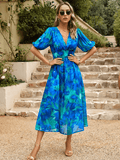 Vestido Midi Elegante com Manga Azul